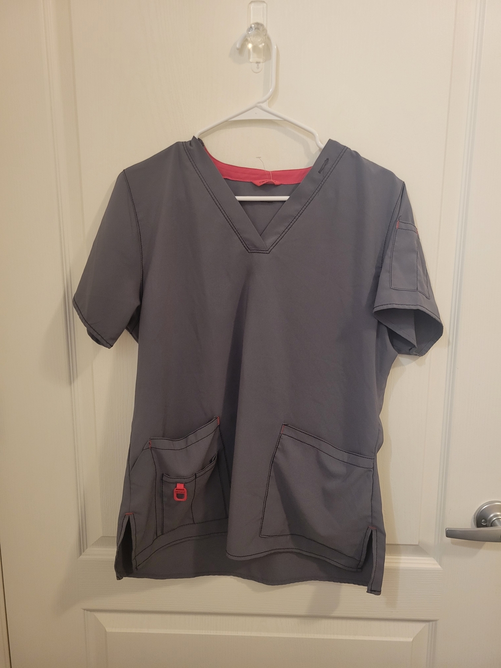 Carhartt Gray V-Neck Top with Pink Trim